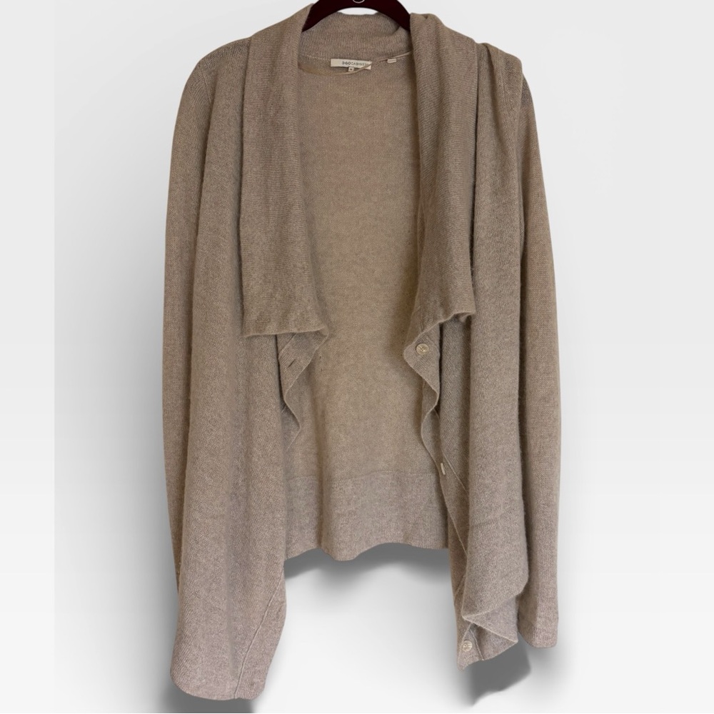 360 Cashmere Tan Drape Front Cardigan